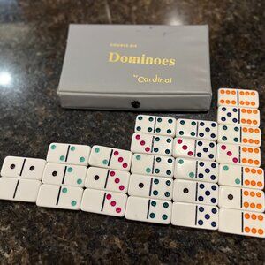 🌈Vtg Dominoes Double 6-Cardinal Gray Vinyl Case